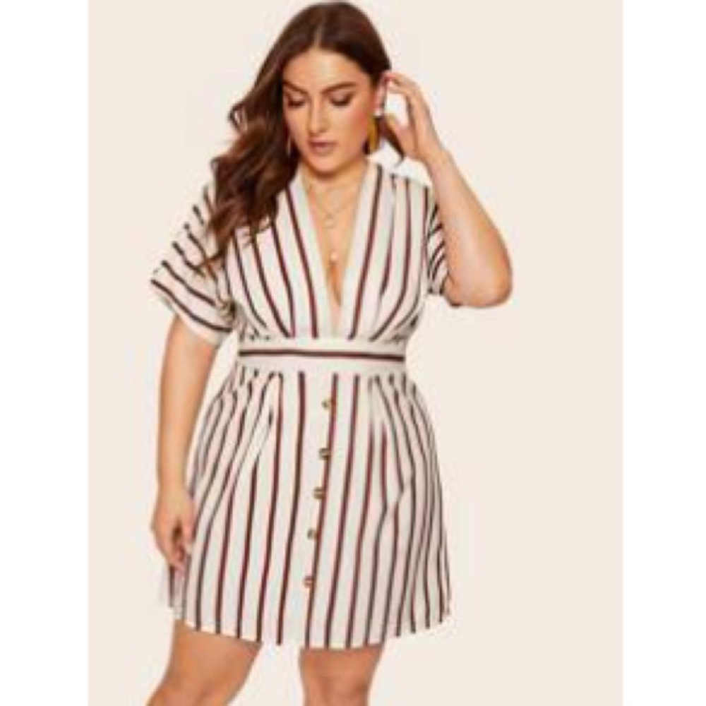 SHEIN Plus Deep V-neck Striped Dress
